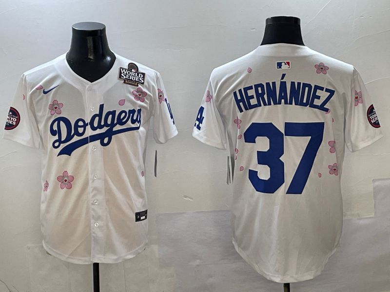 Men Los Angeles Dodgers #37 Hernandez White Sakura Edition 2025 Nike MLB Jersey style 6